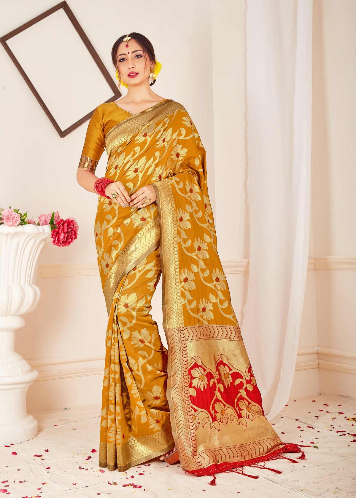 Mustard Banarasi Art Silk Woven Saree