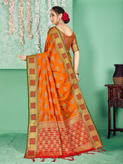 Orange Banarasi Art Silk Woven Saree