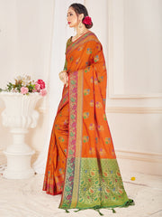 Orange Banarasi Art Silk Woven Saree