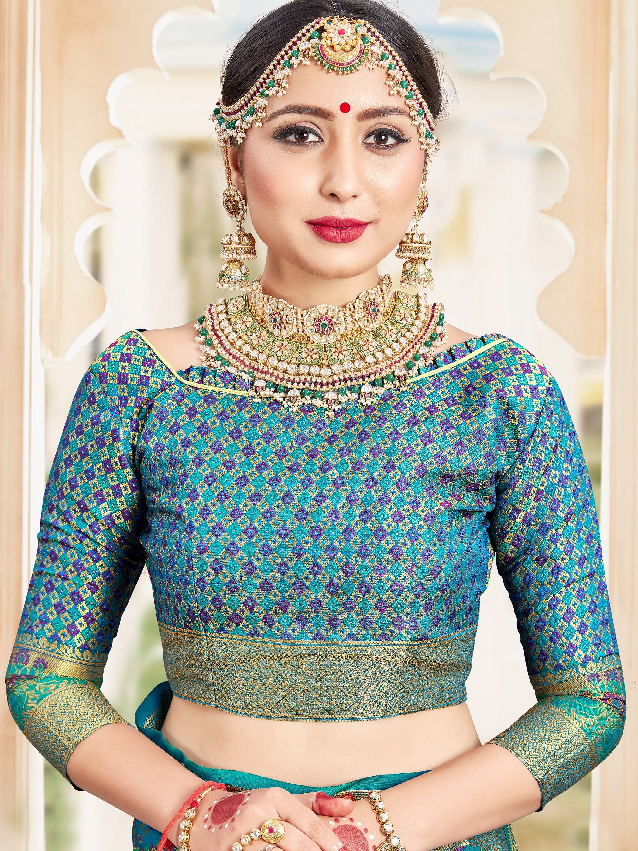 Turquoise Banarasi Art Silk Woven Saree
