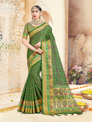 `Green Banarasi Art Silk Woven Saree