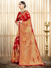 Red Banarasi Art Silk Woven Saree