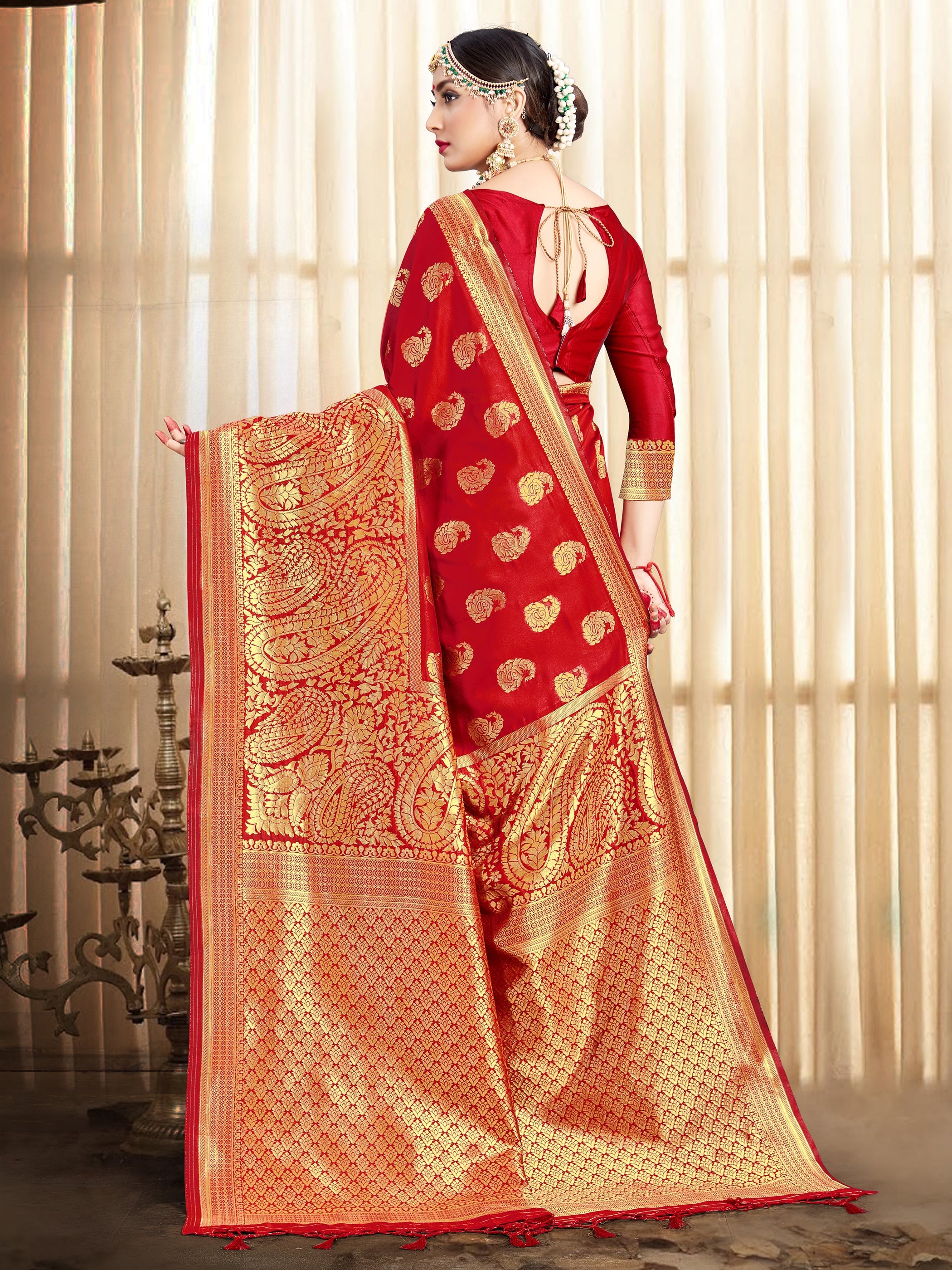 Red Banarasi Art Silk Woven Saree