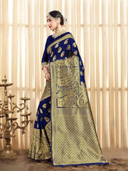 Navy Blue Banarasi Art Silk Woven Saree