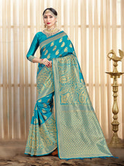 Turquoise Banarasi Art Silk Woven Saree