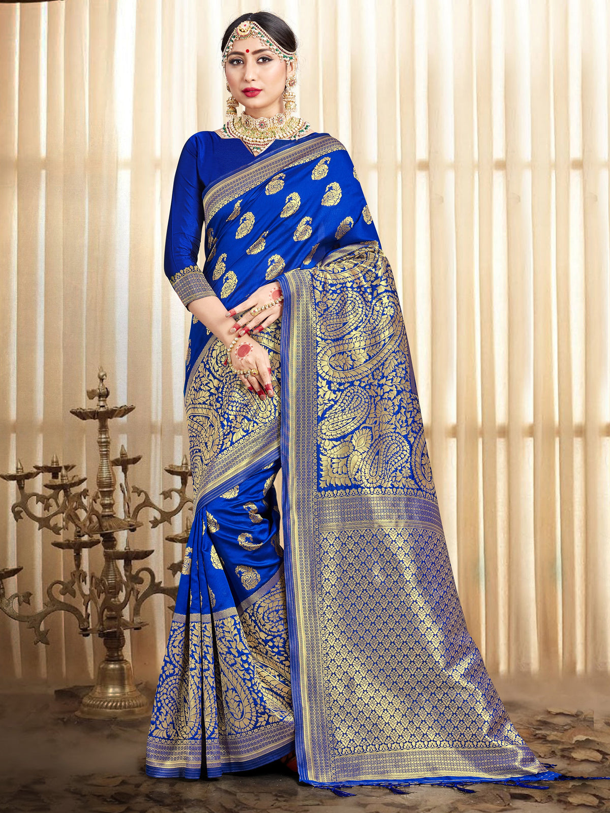 Blue Banarasi Art Silk Woven Saree