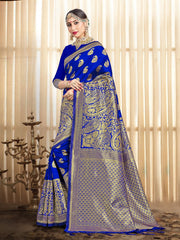 Blue Banarasi Art Silk Woven Saree