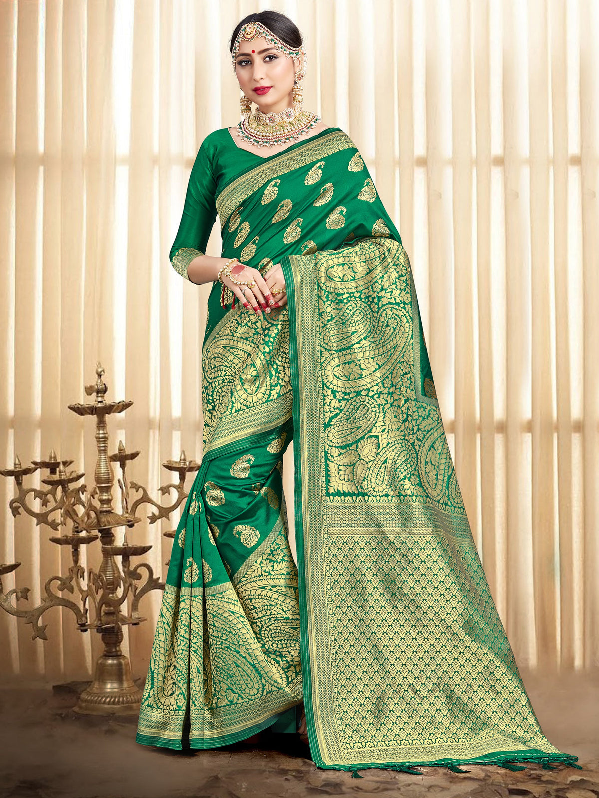 Green Banarasi Art Silk Woven Saree