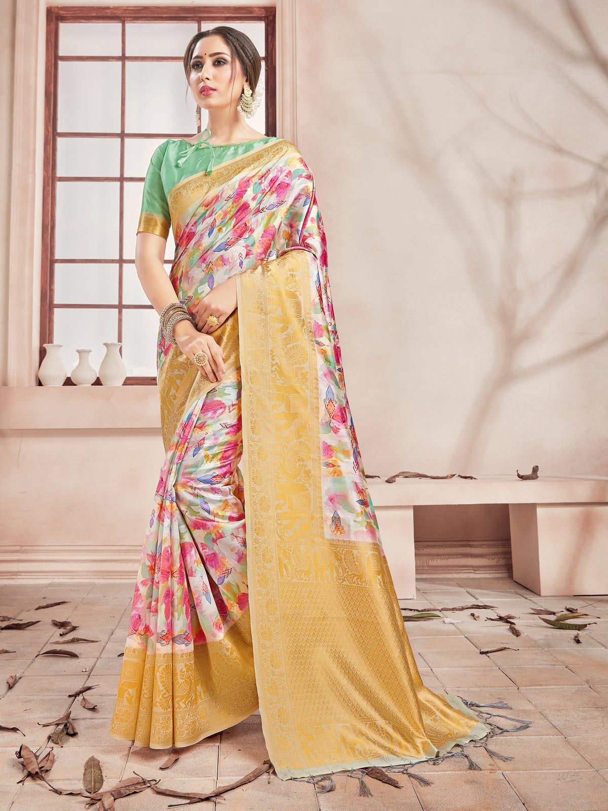 Multi Banarasi Art Silk Digital Print Woven Saree