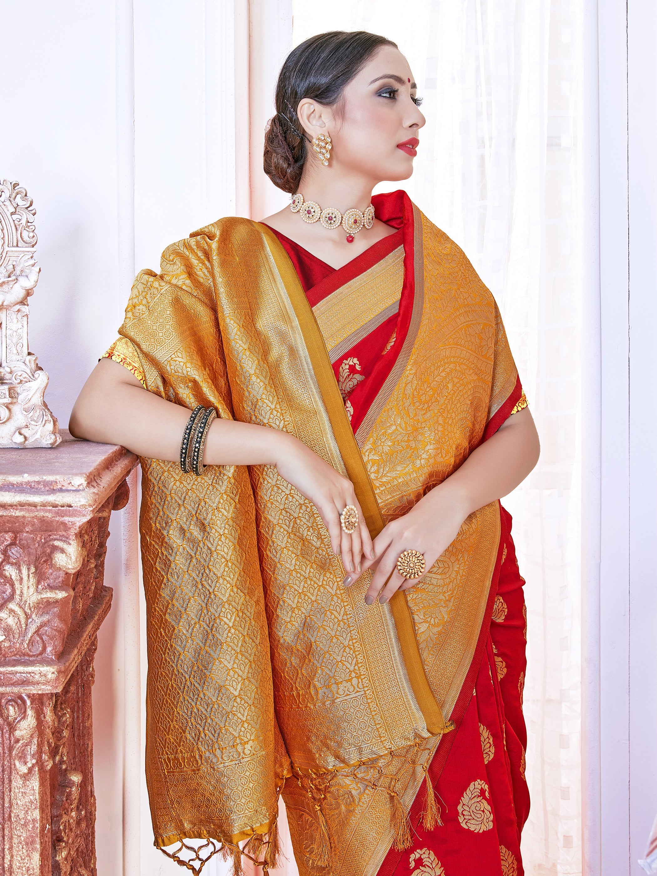 Red Banarasi Art Silk Woven Saree