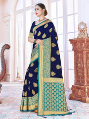 Navy Blue Banarasi Art Silk Woven Saree