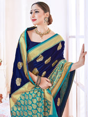 Navy Blue Banarasi Art Silk Woven Saree
