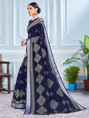 Navy Blue Cotton Silk Printed Saree