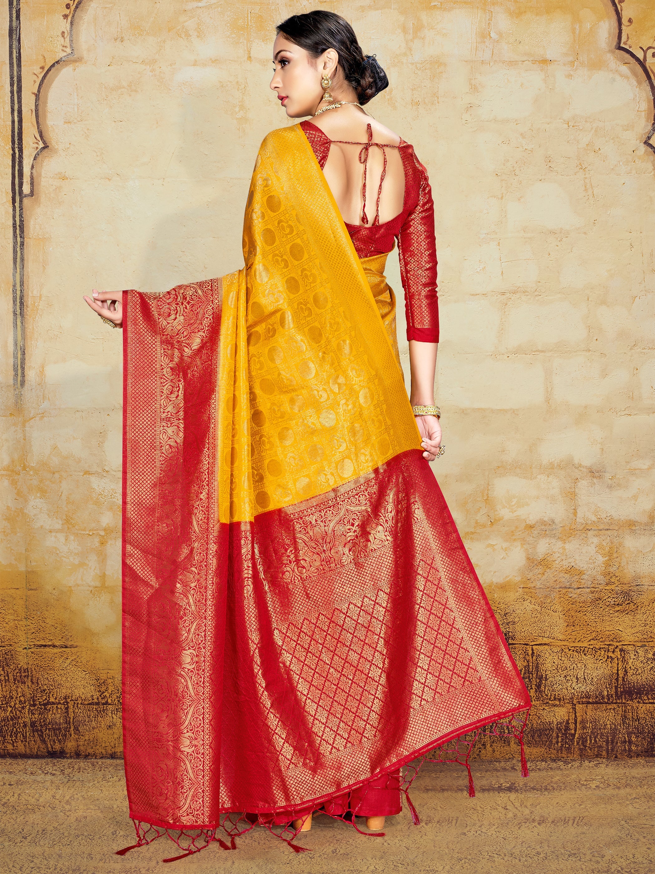 Yellow Banarasi Art Silk Woven Saree