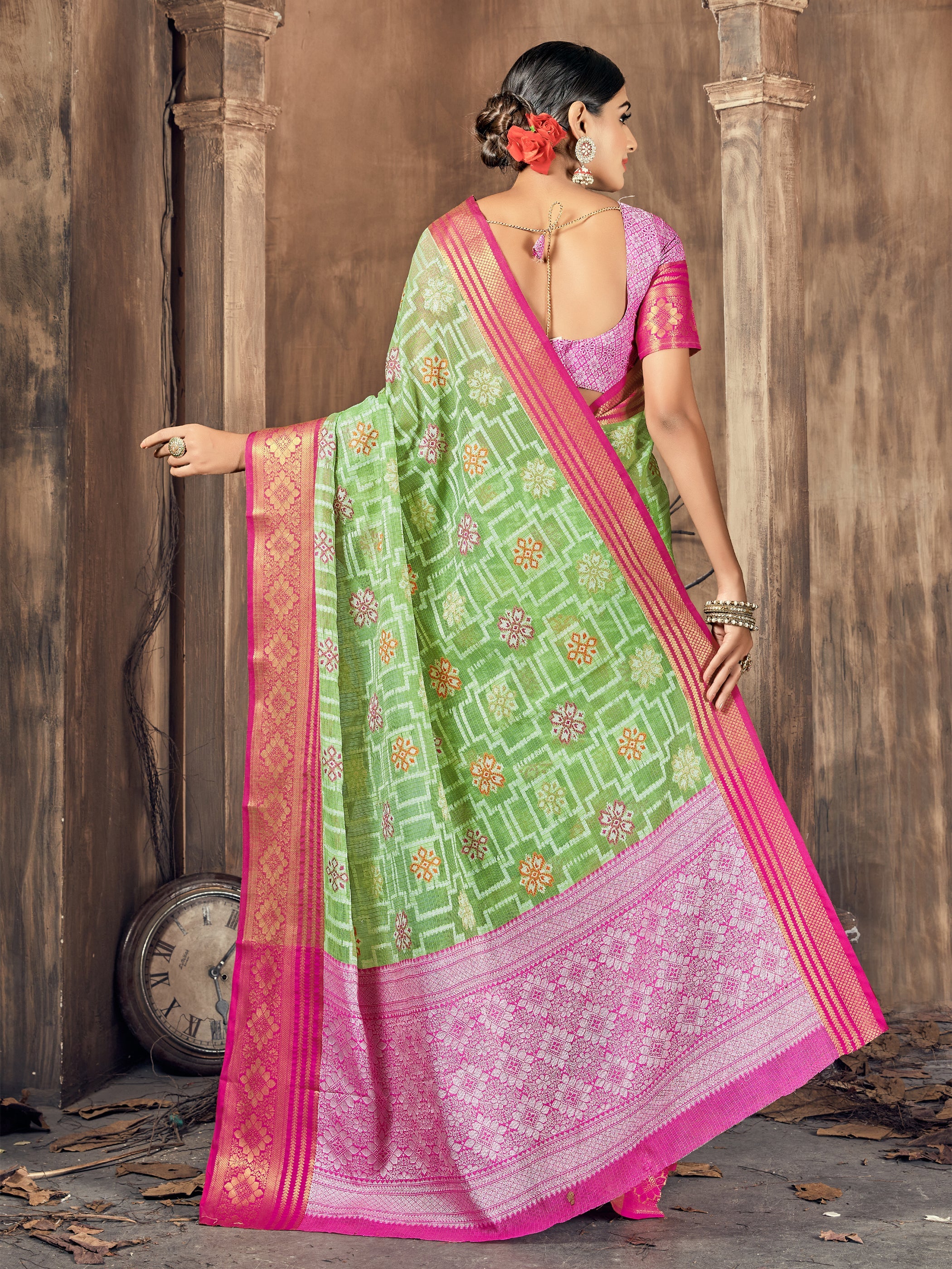 Green Cotton Silk Woven Saree