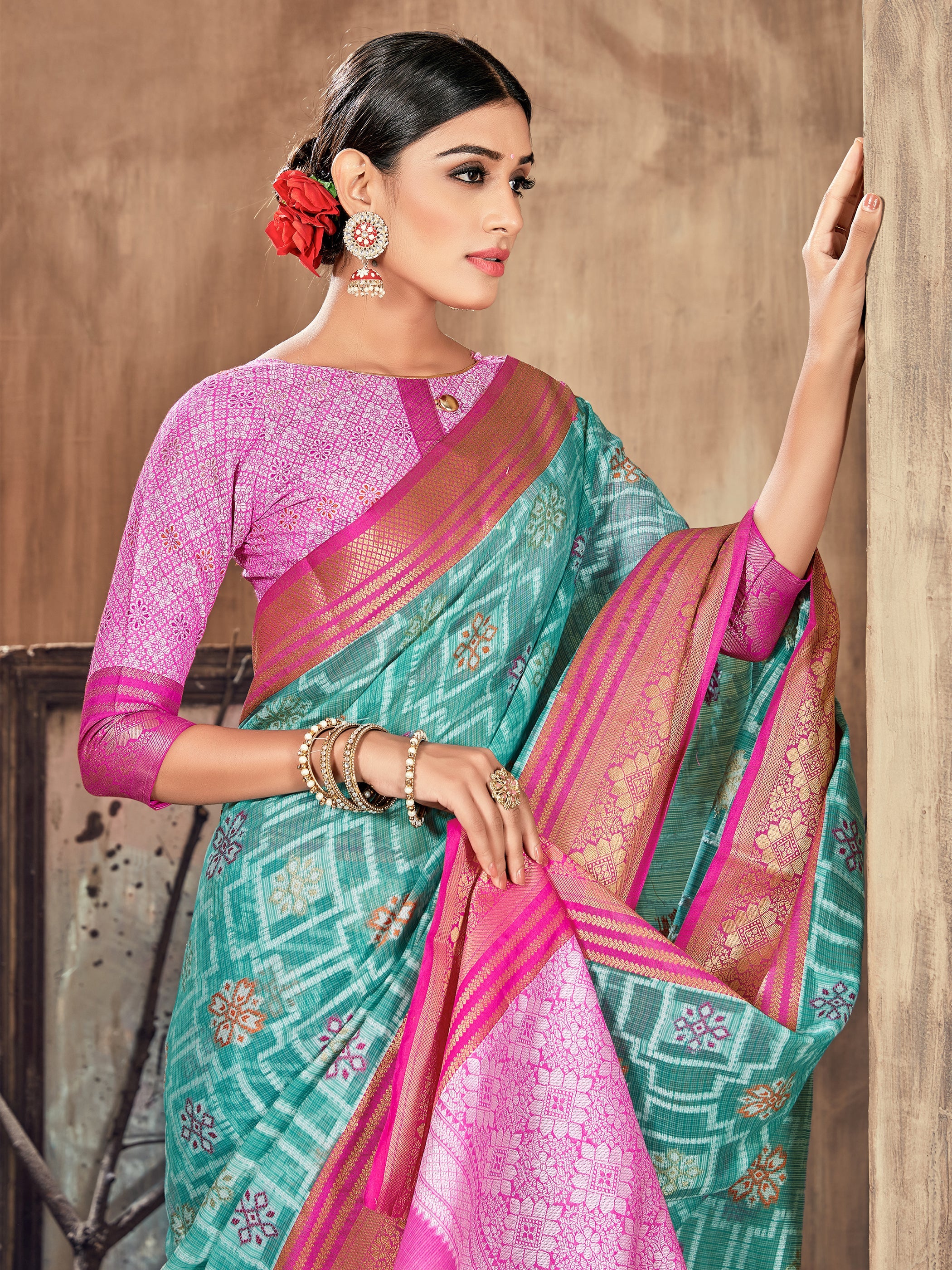 Teal Cotton Silk Woven Saree