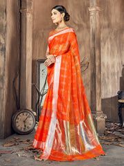 Orange Cotton Silk Woven Saree