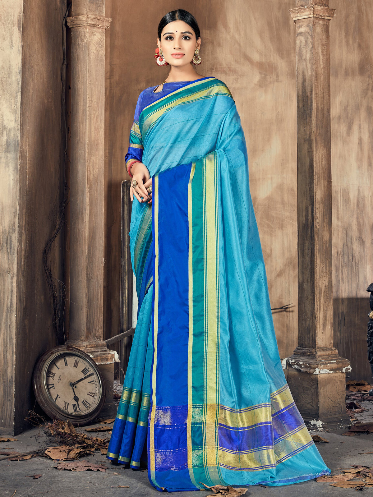 Teal Cotton Silk Woven Saree