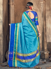 Teal Cotton Silk Woven Saree