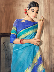 Teal Cotton Silk Woven Saree