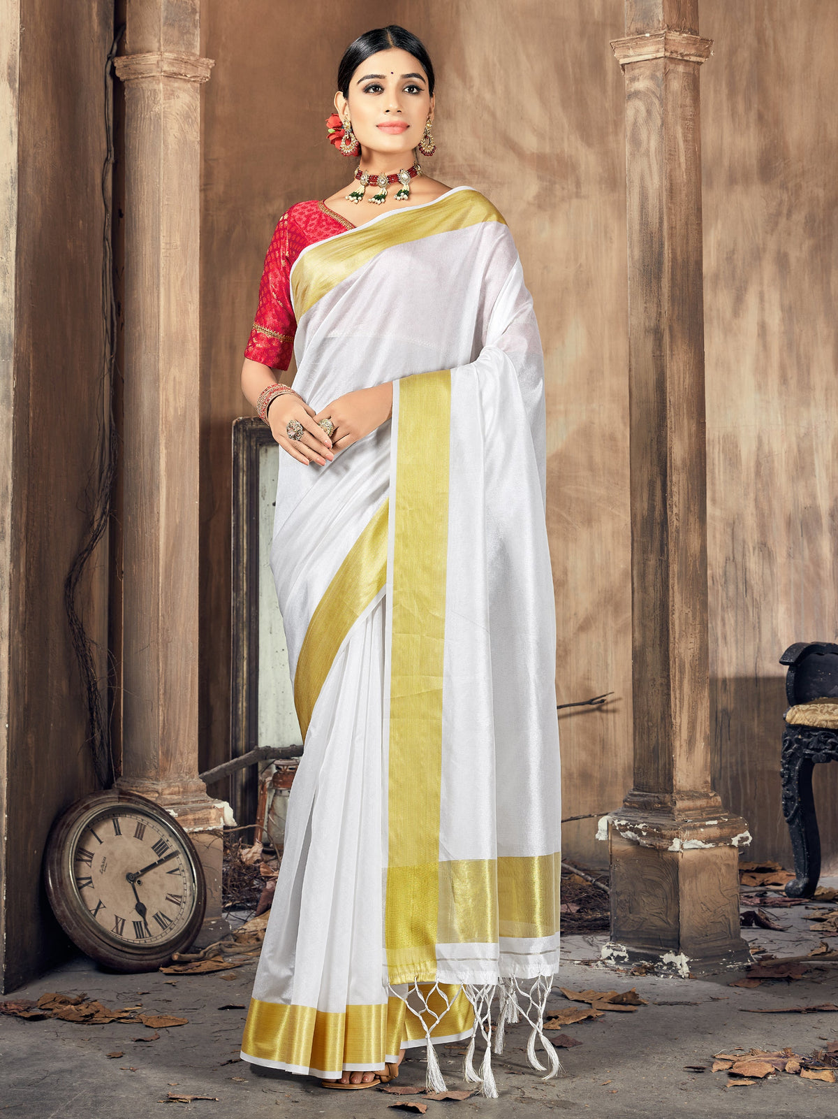 White Cotton Silk Woven Saree