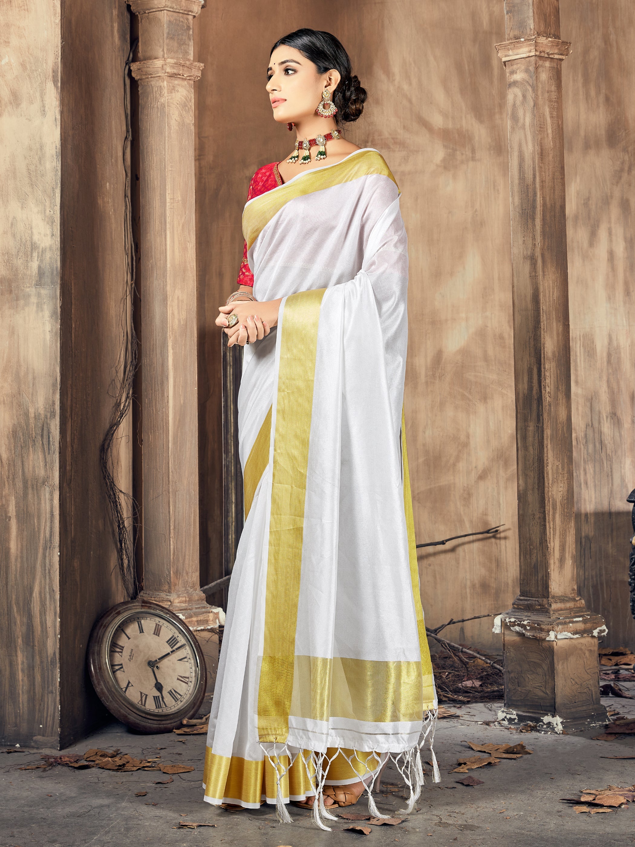 White Cotton Silk Woven Saree