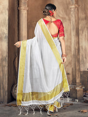 White Cotton Silk Woven Saree