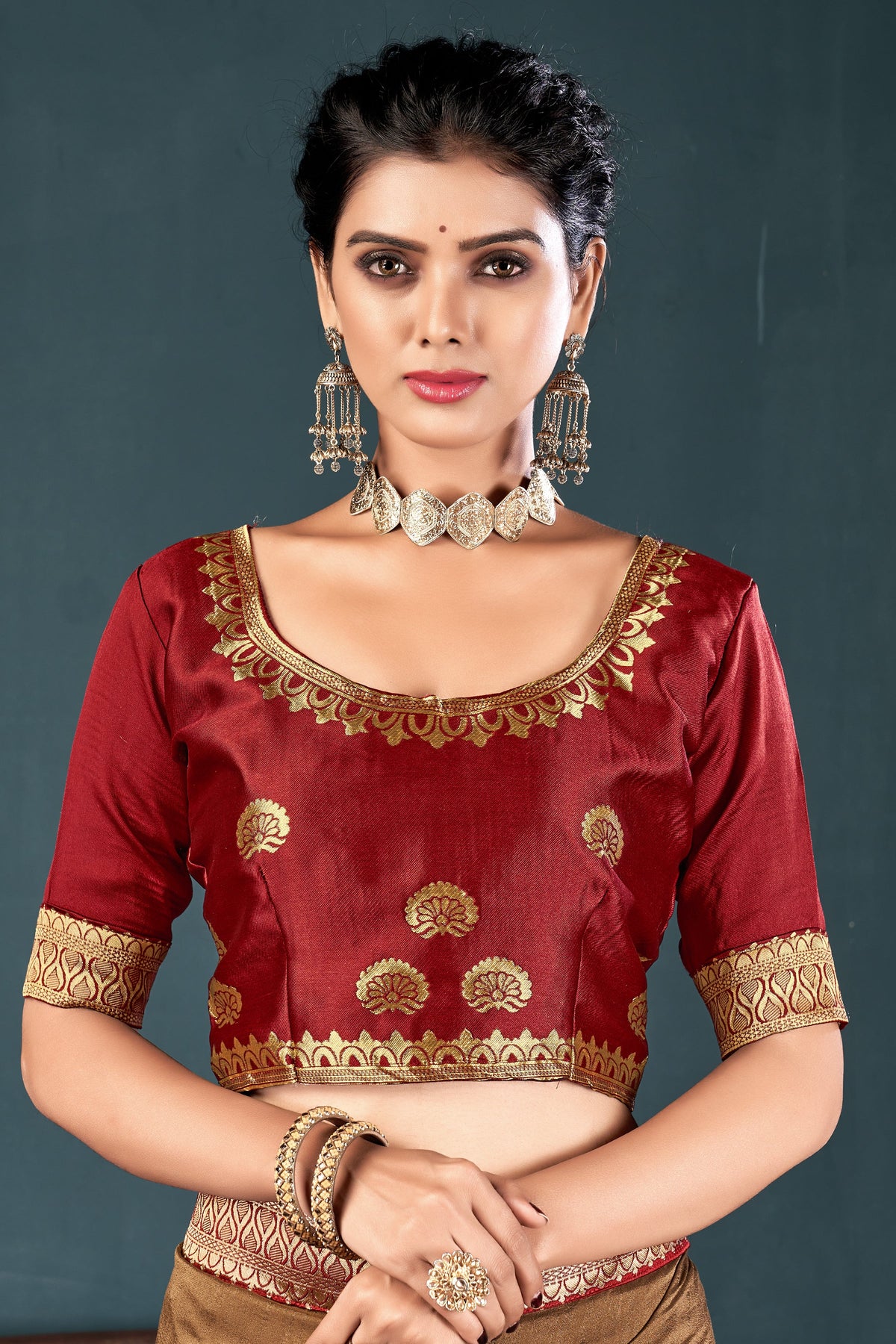 Maroon Art Silk Half Sleeve Solid Blouse