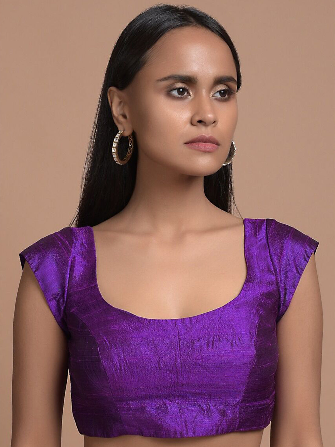 Purple Banglori Silk Cap Sleeve Solid Blouse