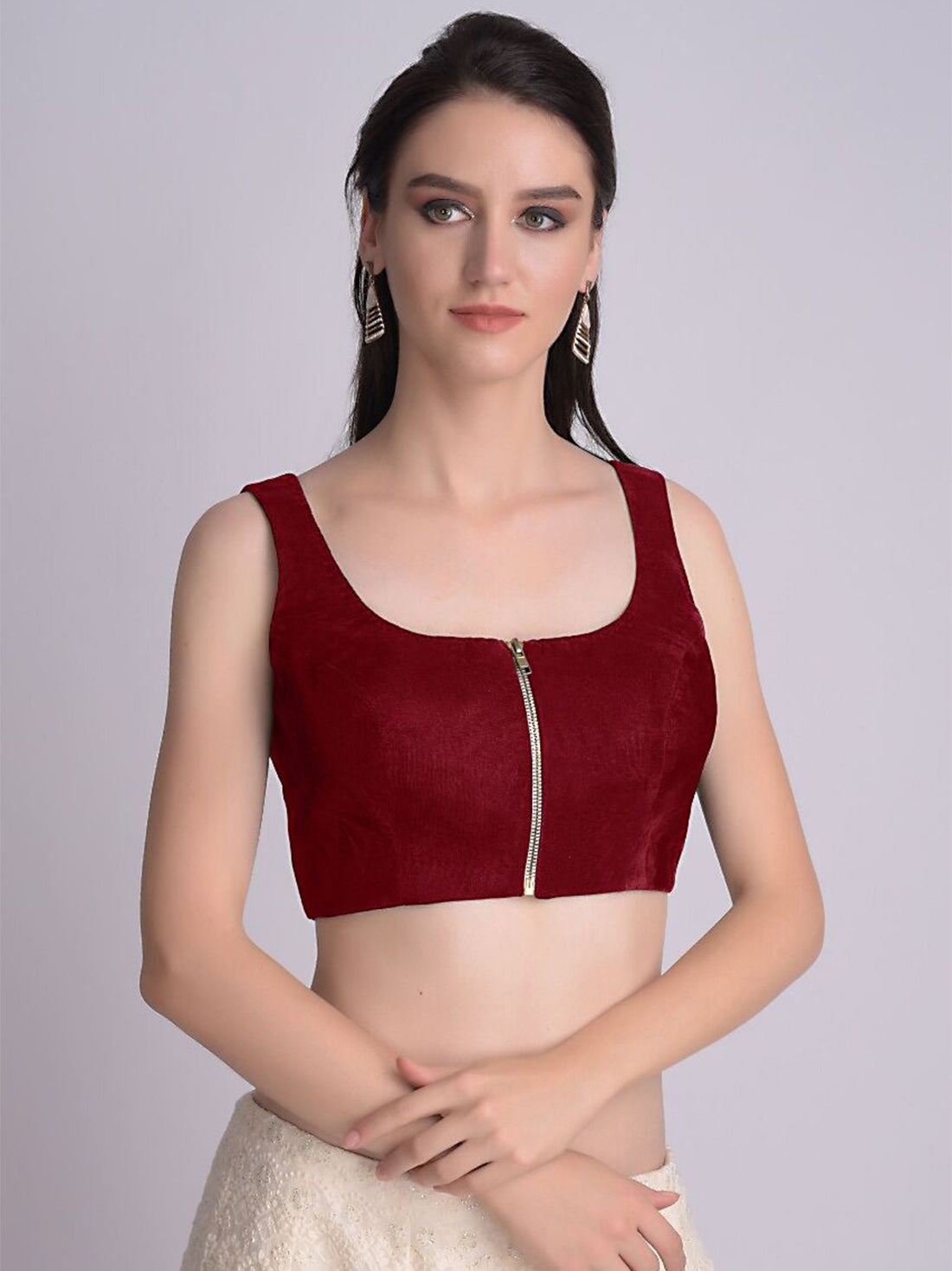 Red Velvet Strap Solid Blouse