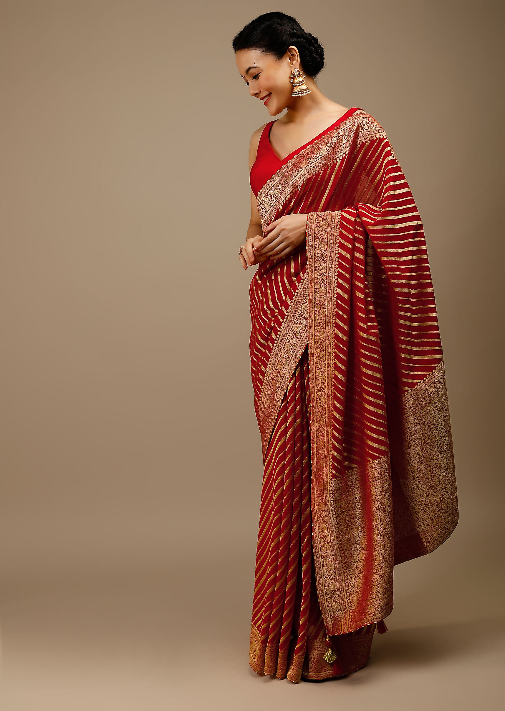 Sari tissé en soie d'art Banarasi rouge