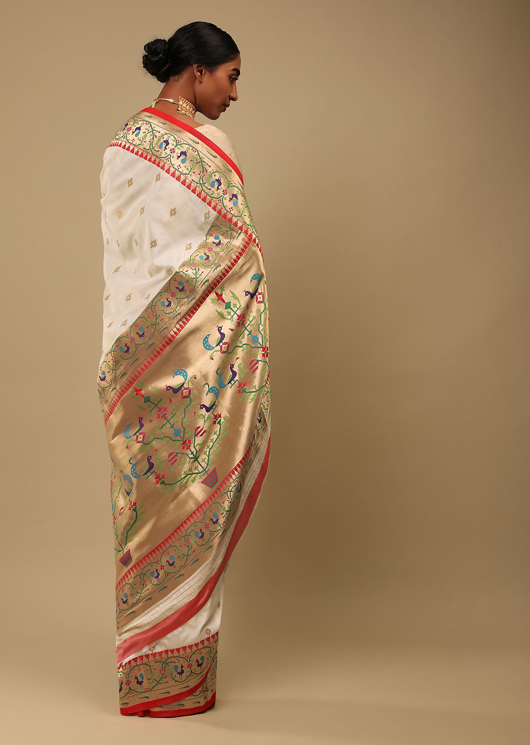 Off White Banarasi Art Silk Woven Saree