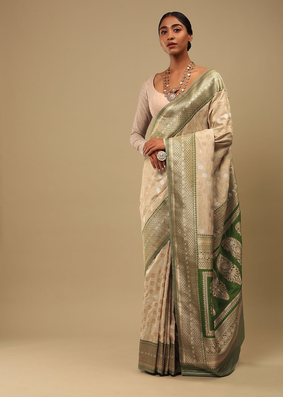 Beige Banarasi Art Silk Woven Saree