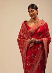 Red Banarasi Art Silk Woven Saree