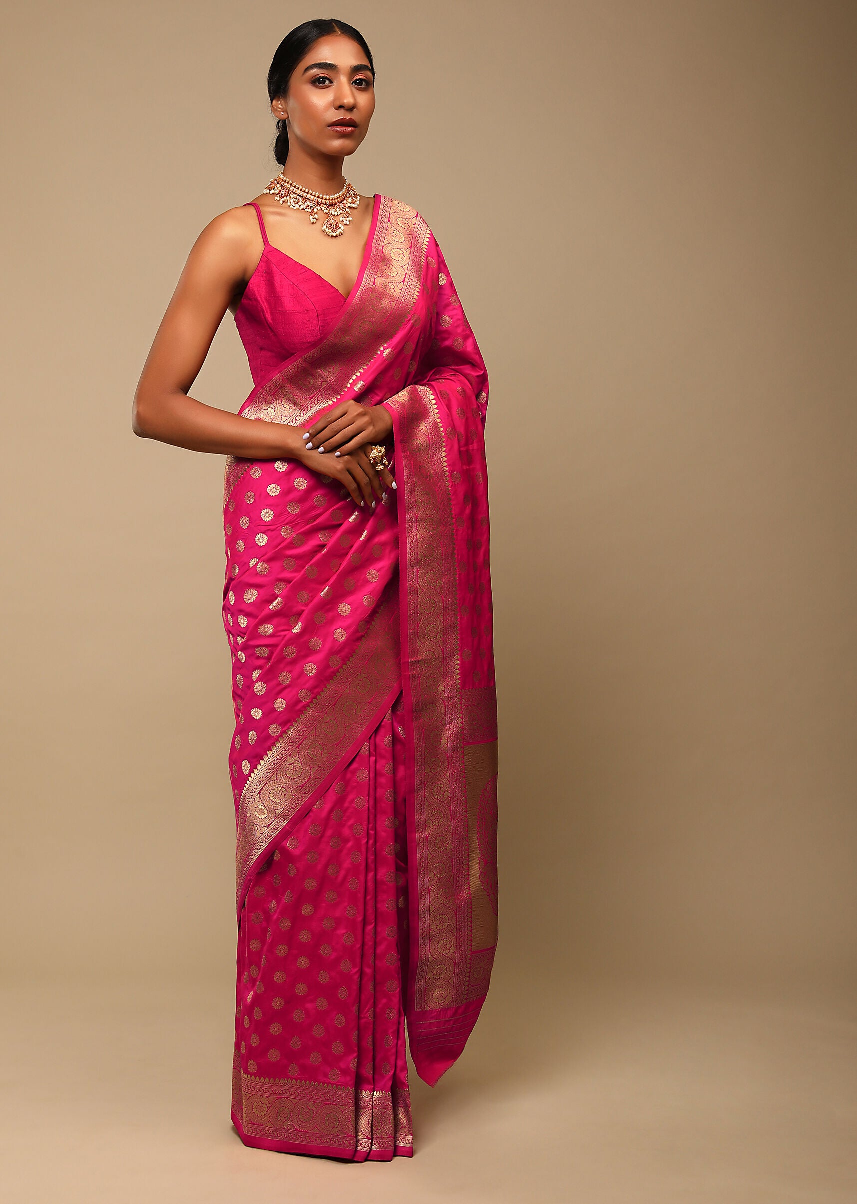 Pink Banarasi Art Silk Woven Saree