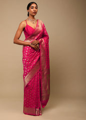 Pink Banarasi Art Silk Woven Saree