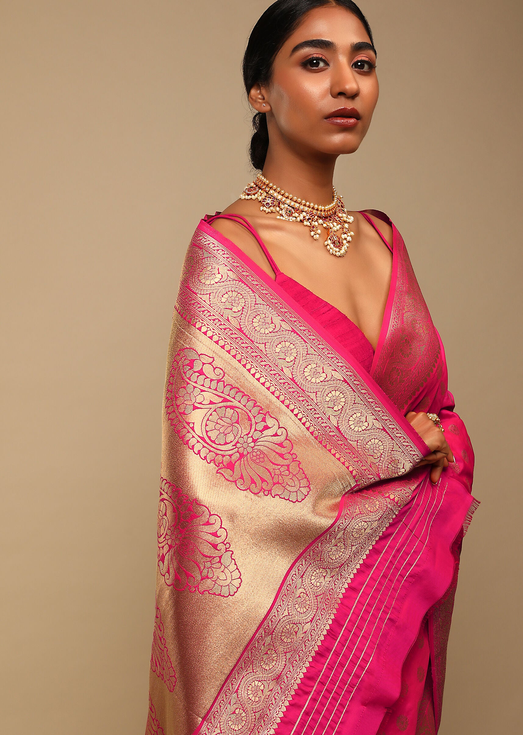 Pink Banarasi Art Silk Woven Saree