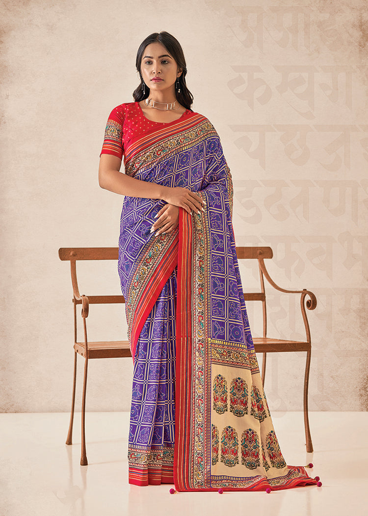 Purple Cotton Silk Foil Print Saree-3310