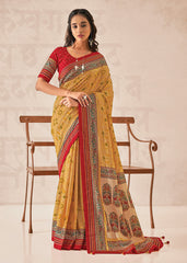 Yellow Cotton Silk Foil Print Saree-3316