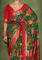 Sherwood Green Cotton Silk Floral Print Saree