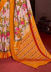 Rose Pink Cotton Silk Floral Print Saree