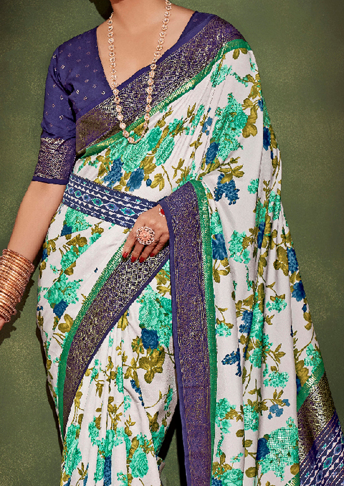 Quill Grey Cotton Silk Floral Print Saree