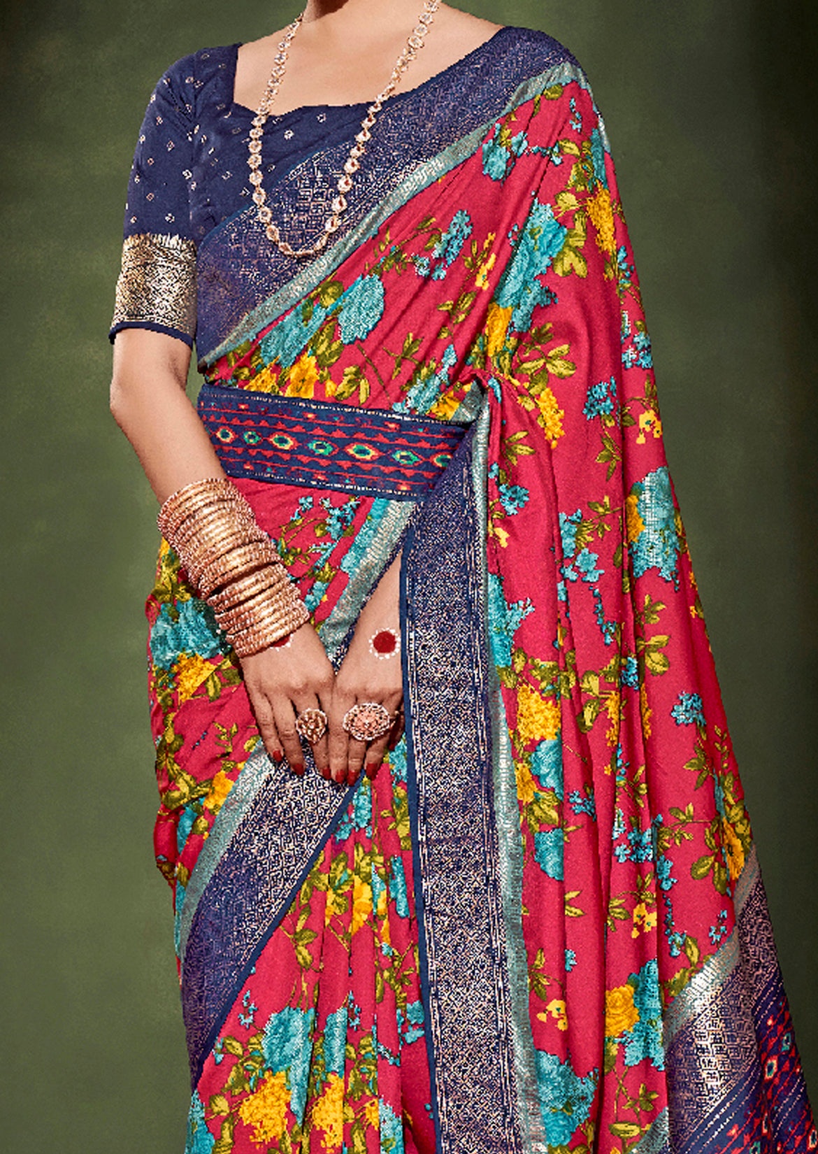 Vivid Burgundy Cotton Silk Floral Print Saree