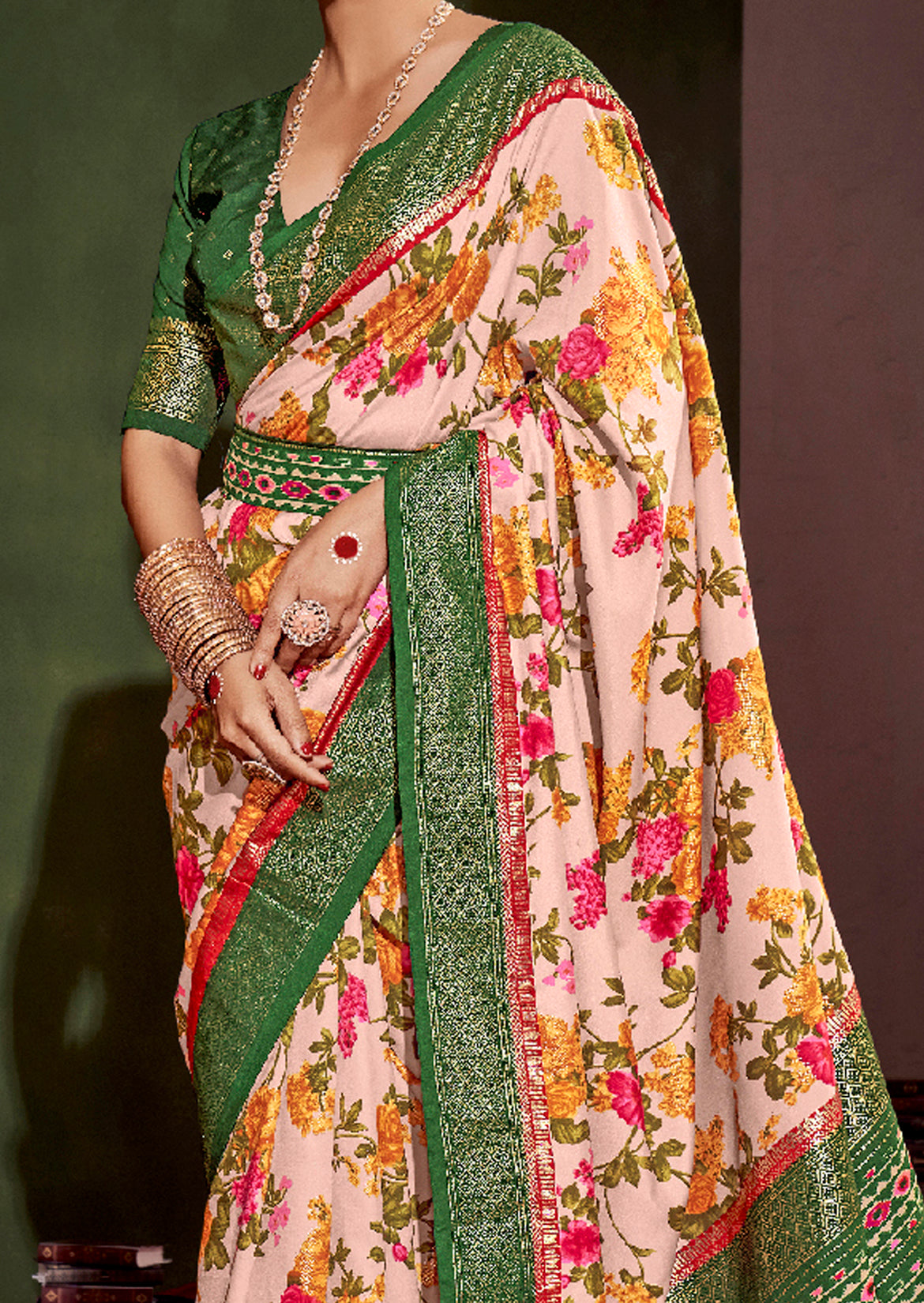 Rose Gold Cotton Silk Floral Print Saree