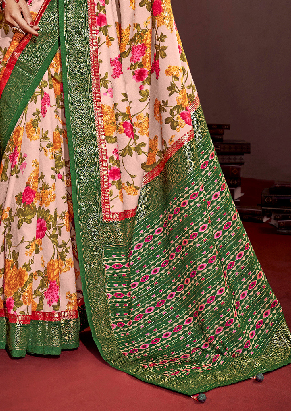 Rose Gold Cotton Silk Floral Print Saree