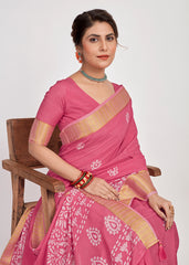 Pink Cotton Silk Batik Print Saree