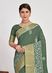 Hazel Green Cotton Silk Batik Print Saree