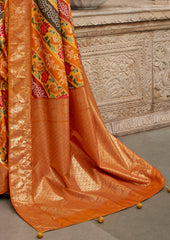 Rust Gold Velvet Tussar Silk Floral Print Saree-3866