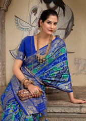 Blue Velvet Tussar Silk Floral Print Saree-3868