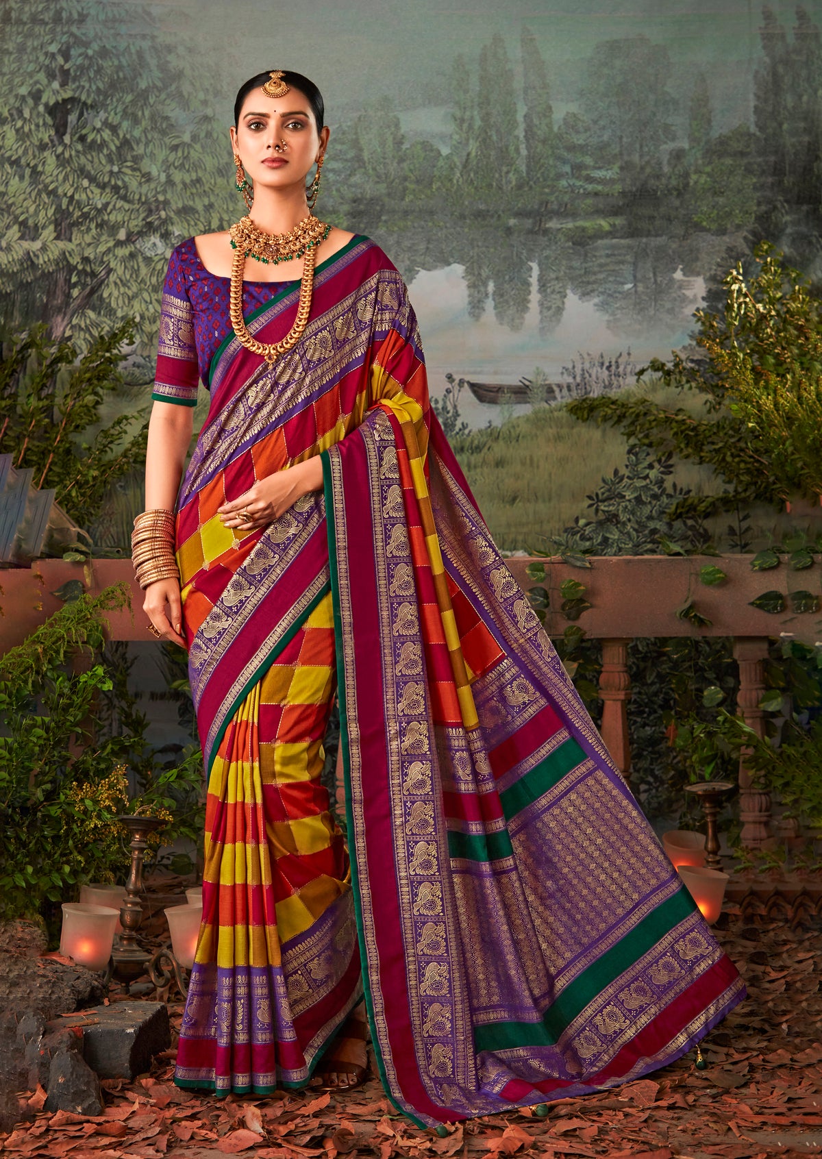 Tussar Silk Block Print Purple Saree